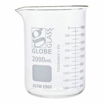 GLOBE SCIENTIFIC Beaker 67.57 oz 2 000 mL Low Form PK4, 793VZ0