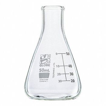 GLOBE SCIENTIFIC Erlenmeyer Flask 1.69 oz 50 mL PK12, 793VZ3