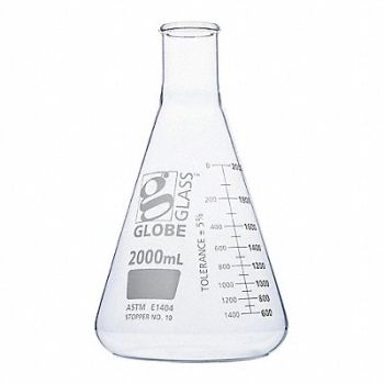 GLOBE SCIENTIFIC Erlenmeyer Flask 67.63 oz 2 000 mL PK4, 793VZ9