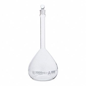 GLOBE SCIENTIFIC Volumetric Flask 67.63 oz 2 000 mL, 793W28