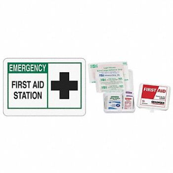 GRAINGER APPROVED First Aid Kit with First Aid Sign Combo, 7DW86