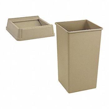 RUBBERMAID COMMERCIAL PRODUCTS Trash Can Square Beige 35 gal., 7YA66