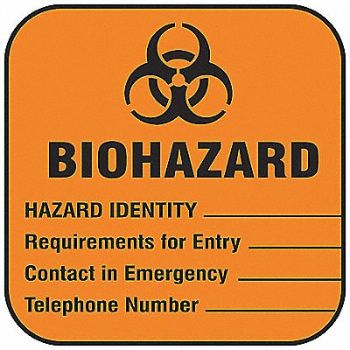 BRADY Biohazard Label 2 in x 4 in PK100, 8ACV4