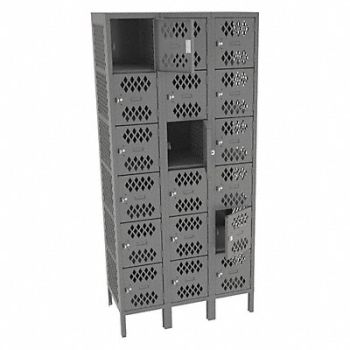 TENNSCO Box Lockr Ventilated 3 Wide 6 Tier Gray, 8ART7
