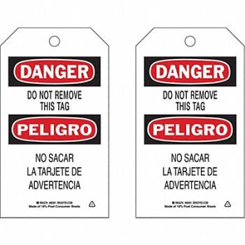 BRADY Danger Bilingual Tag 7in H 4in W PK10, 8CLU2