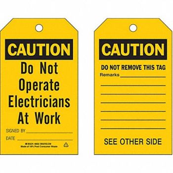 BRADY Caut Tag 7 x 4 In Bk/Yel 3/8 In PK10, 8CM85