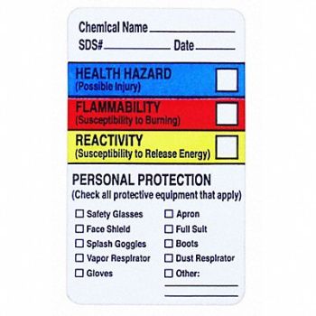 GRAINGER APPROVED Chemical Label 2-1/2 H PK250, 8EE37