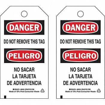 BRADY Danger Bilngual Tag 5 3/4in H 3in W PK10, 8NC14