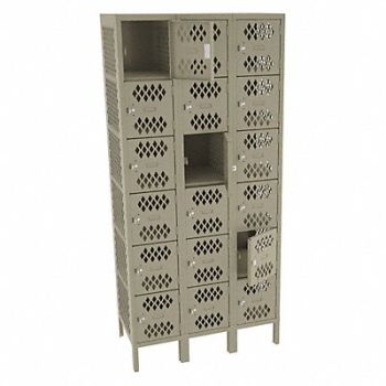 TENNSCO Box Lockr Ventilated 3 Wide 6 Tier Sand, 8PCV5