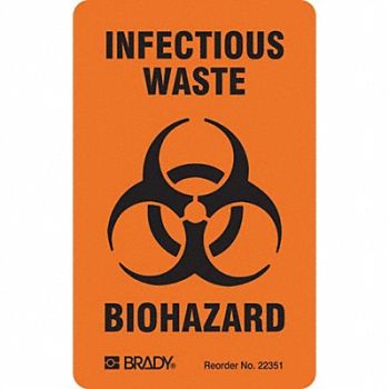 BRADY Biohazard Lbl 3inx1 17/20in Paper PK100, 8VL23