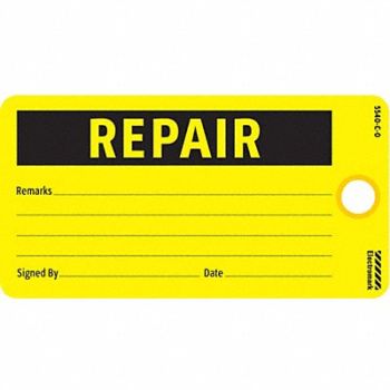 ELECTROMARK Rpr Tag 3 x 5-3/4 In Bk/Yel PK25, 8VL30
