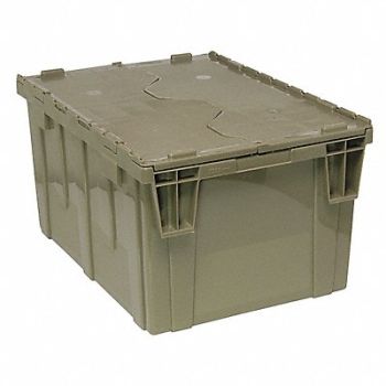 QUANTUM STORAGE SYSTEMS Attached Lid Container Gray Solid HDPE, 8XDY3