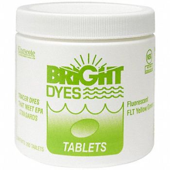 BRIGHT DYES Dye Tracer Tablet Fl Yellow/Green PK200, 9ACZ5
