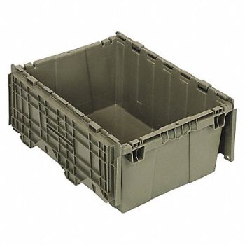 QUANTUM STORAGE SYSTEMS Attached Lid Container Gray Solid HDPE, 9AD58