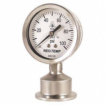 REOTEMP Pressure Gauge 0 to 100 psi 2-1/2In, 9CY19