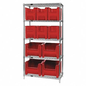 QUANTUM STORAGE SYSTEMS F1593 Bin Shlvng 18inx74inx36in Red, 9DZA9