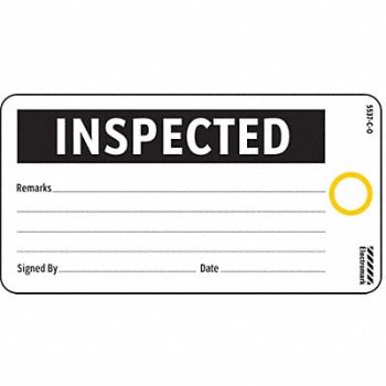 ELECTROMARK Inspected Tag 3 x 5-3/4 In Bk/Wht PK25, 9EVZ4