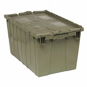 QUANTUM STORAGE SYSTEMS Attached Lid Container Gray Solid HDPE, 9F403