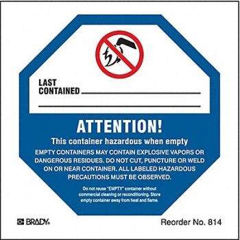 BRADY DOT Handling Label Dangerous 4 W PK100, 9FAN2