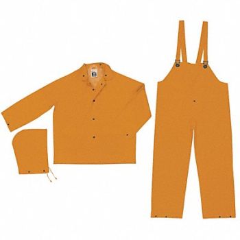 MCR SAFETY Rain Suit w/Jacket/Bib Unrated Yellow L, 9TJH3