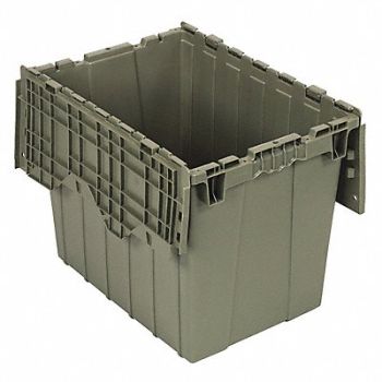 QUANTUM STORAGE SYSTEMS Attached Lid Container Gray Solid HDPE, 9HXJ1
