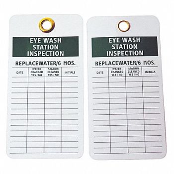 GRAINGER APPROVED Eye Wash Sta Inspection Tag Grn/Wht PK25, 9JWR7