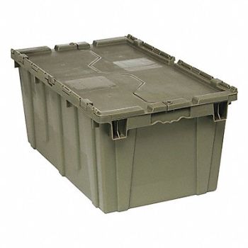 QUANTUM STORAGE SYSTEMS Attached Lid Container Gray Solid HDPE, 9KAC5