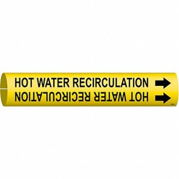 BRADY Pipe Marker Hot Water Recirculation, 9LEU4
