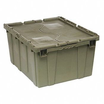 QUANTUM STORAGE SYSTEMS Attached Lid Container Gray Solid HDPE, 9U296