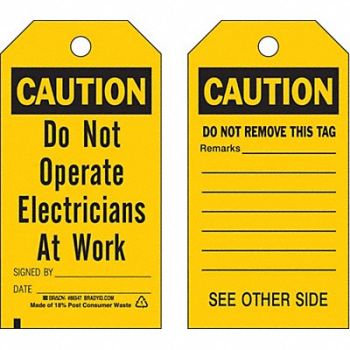 BRADY Caut Tag 5-3/4 x 3 In Bk/Yel 3/8 In PK10, 9UCH3