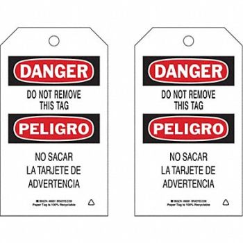 BRADY Danger Bilingual Tag 7in H 4in W PK100, 9UCJ4