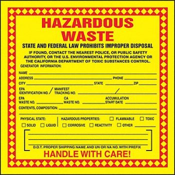 ACCUFORM DOT Handling Label Waste 6 Label W PK25, 9UFV1