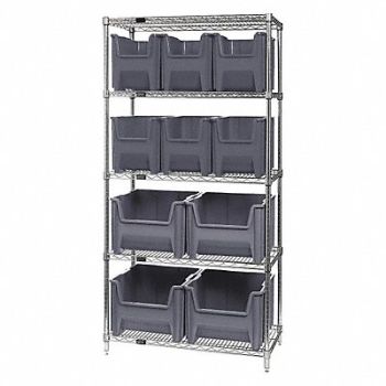 QUANTUM STORAGE SYSTEMS F1593 Bin Shlvng 18inx74inx36in Gray, 9WU09