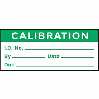 STRANCO INC Calibration Label ENG Green/White PK350, 9GCE2