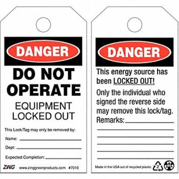 ZING Danger Tag 5-3/4 x 3 In Plstc OSHA PK10, 9XR66