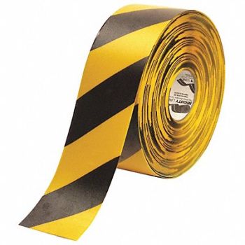MIGHTY LINE Floor Tape Black/Yellow 4 inx100 ft Roll, 9Y613