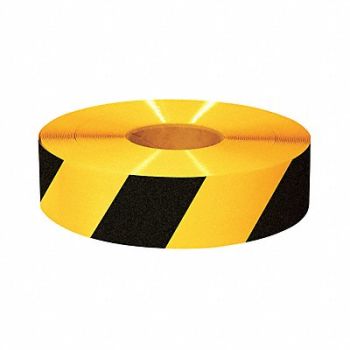 MIGHTY LINE Floor Tape Black/Yellow 3 inx100 ft Roll, 9YCE6