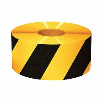 MIGHTY LINE Floor Tape Black/Yellow 6 inx100 ft Roll, 9YH07