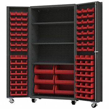 DURHAM MFG Heavy Duty Mobile Bin Cabinet Red, 799H48