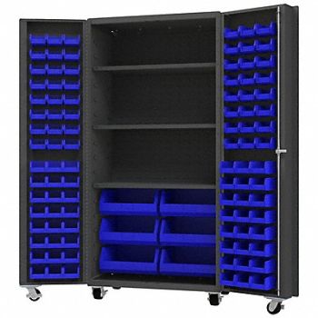DURHAM MFG Heavy Duty Mobile Bin Cabinet Blue, 799H49