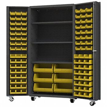 DURHAM MFG Heavy Duty Mobile Bin Cabinet Yellow, 799H50
