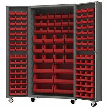 DURHAM MFG Heavy Duty Mobile Bin Cabinet Red, 799H51