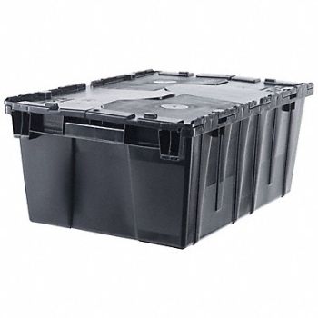 ORBIS Attached Lid Container Black Solid HDPE, 9NPC1