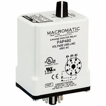 MACROMATIC Phase Monitor Relay 480VAC Plug SPDT, 5WMJ6