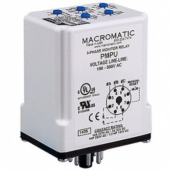 MACROMATIC Phase Monitor Relay 190-500VAC Plug SPDT, 5WMJ3