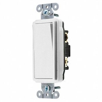 HUBBELL Wall Switch 3-Way 120/277V 15A Wht Rockr, 5Z784