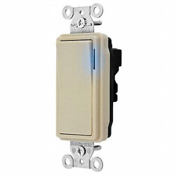 HUBBELL Illuminated Wall Switch 3-Way 20A Ivory, 31A489