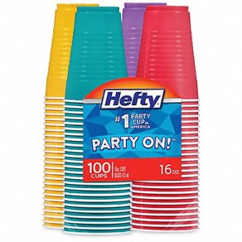 HEFTY Disp Cold Cup 16 oz GR/OR/PUR/TEAL PK100, 43PK11