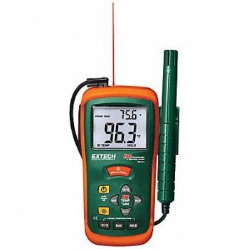 EXTECH Hygro-Thermometer w/IR Thermometer, 4FB61