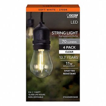 FEIT ELECTRIC LED Bulb S14 1 W 70 lm 2700K PK4, 797UA9